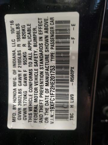 19XFC1F72HE201753 - 2017 HONDA CIVIC EXL BLACK photo 13