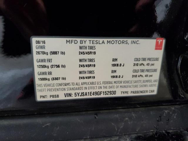 5YJSA1E49GF152930 - 2016 TESLA MODEL S შავი ფოტო 12