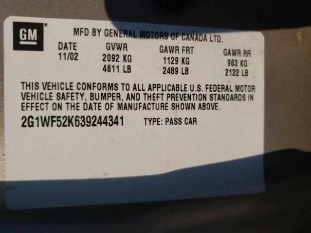 2G1WF52K639244341 - 2003 CHEVROLET IMPALA TAN photo 12