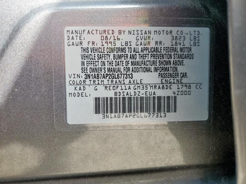 3N1AB7AP2GL677313 - 2016 NISSAN SENTRA S GRAY photo 12