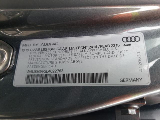 WAUBEGFF3LA022763 - 2020 AUDI A3 S-LINE PREMIUM GRAY photo 12