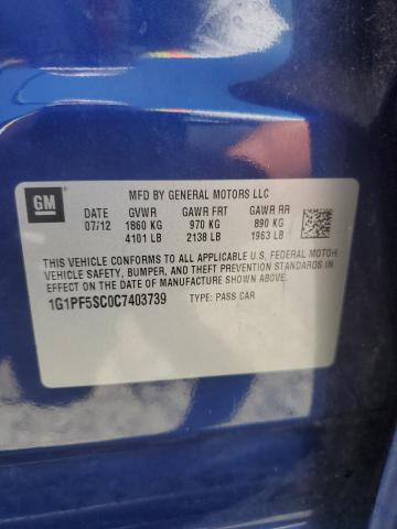 1G1PF5SC0C7403739 - 2012 CHEVROLET CRUZE LT BLUE photo 13