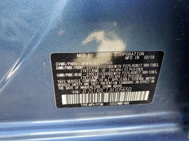 JF2GTABC7JH305650 - 2018 SUBARU CROSSTREK PREMIUM 蓝色 照片 10