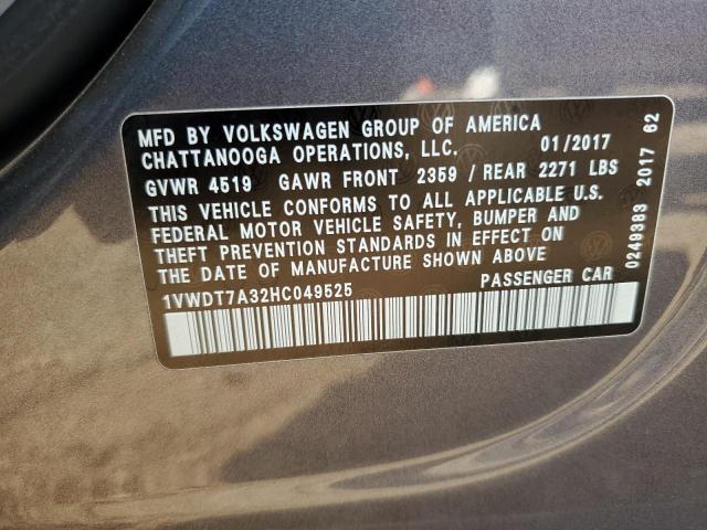 1VWDT7A32HC049525 - 2017 VOLKSWAGEN PASSAT R-LINE Boz foto 12