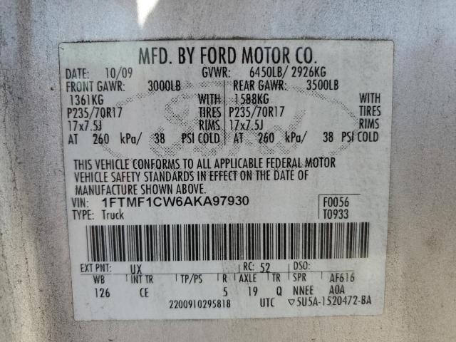 1FTMF1CW6AKA97930 - 2010 FORD F150 SILVER photo 12