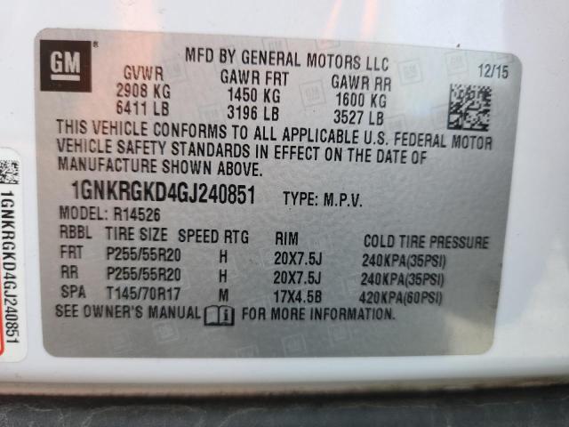 1GNKRGKD4GJ240851 - 2016 CHEVROLET TRAVERSE LT WHITE photo 12