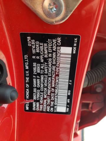 SHHFK7H96JU213410 - 2018 HONDA CIVIC SPORT TOURING RED photo 13