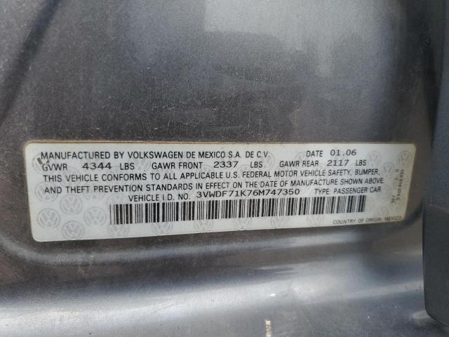 3VWDF71K76M747350 - 2006 VOLKSWAGEN JETTA 2.5L LEATHER GRAY photo 12