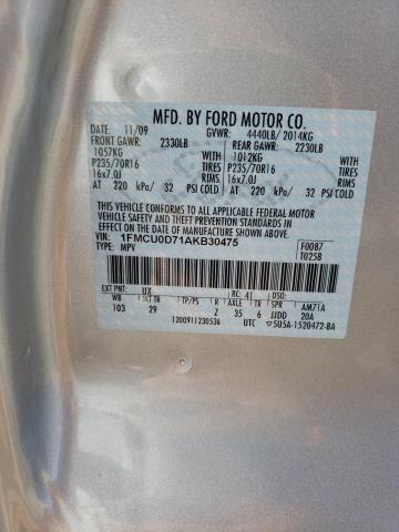 1FMCU0D71AKB30475 - 2010 FORD ESCAPE XLT SILVER photo 12