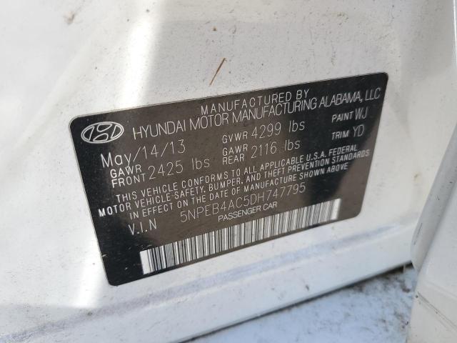 5NPEB4AC5DH747795 - 2013 HYUNDAI SONATA GLS WHITE photo 12