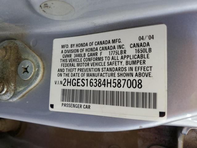 2HGES16384H587008 - 2004 HONDA CIVIC DX VP Gümüş foto 13