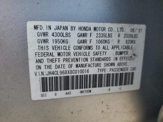 JH4CL968X8C010016 - 2008 ACURA TSX SILVER photo 12