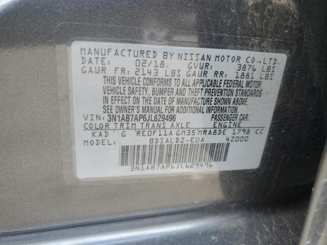 3N1AB7AP6JL629496 - 2018 NISSAN SENTRA S GRAY photo 12