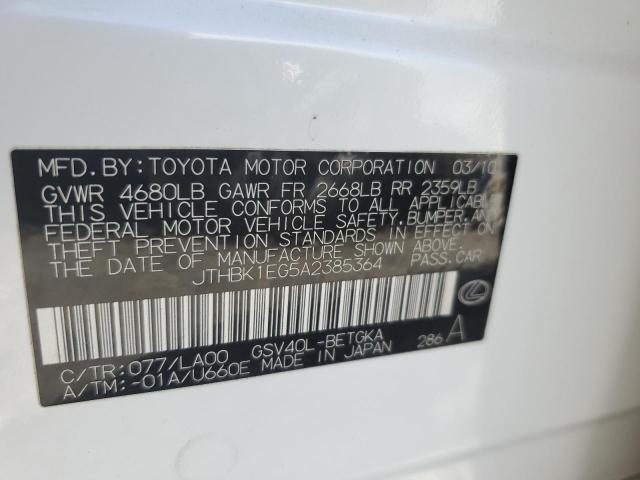 JTHBK1EG5A2385364 - 2010 LEXUS ES 350 WHITE photo 13