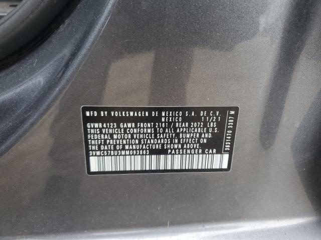3VWC57BU3MM093863 - 2021 VOLKSWAGEN JETTA S 灰色 照片 12