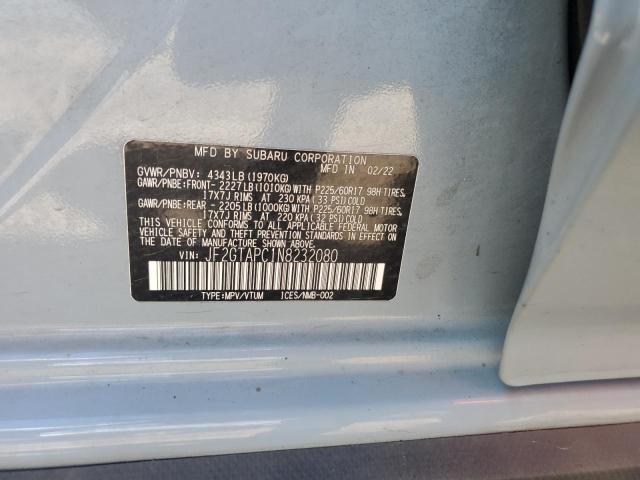 JF2GTAPC1N8232080 - 2022 SUBARU CROSSTREK PREMIUM ნაცრისფერი ფოტო 13