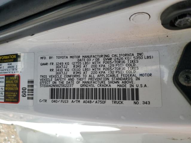 5TEUU42N98Z562237 - 2008 TOYOTA TACOMA ACCESS CAB თეთრი ფოტო 13