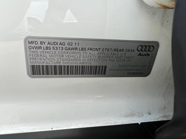 WAUKGAFB8BN059531 - 2011 AUDI A6 PRESTIGE თეთრი ფოტო 10