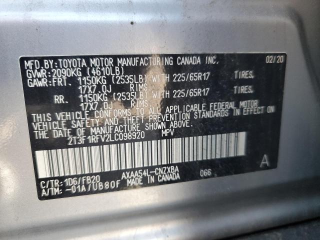 2T3F1RFV2LC098920 - 2020 TOYOTA RAV4 LE SILVER photo 14