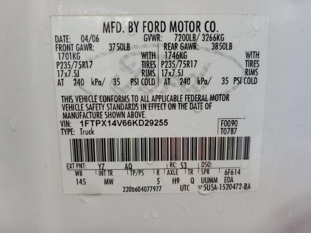 1FTPX14V66KD29255 - 2006 FORD F150 WHITE photo 12