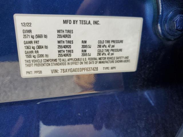 7SAYGAEE0PF637428 - 2023 TESLA MODEL Y Blau Foto 13