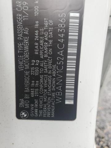 WBANV1C52AC443865 - 2010 BMW 528 XI WHITE photo 12