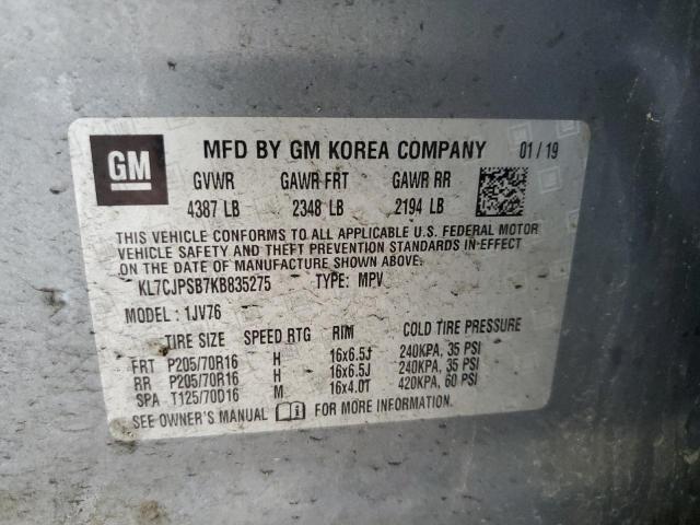 KL7CJPSB7KB835275 - 2019 CHEVROLET TRAX 1LT Gris photo 13