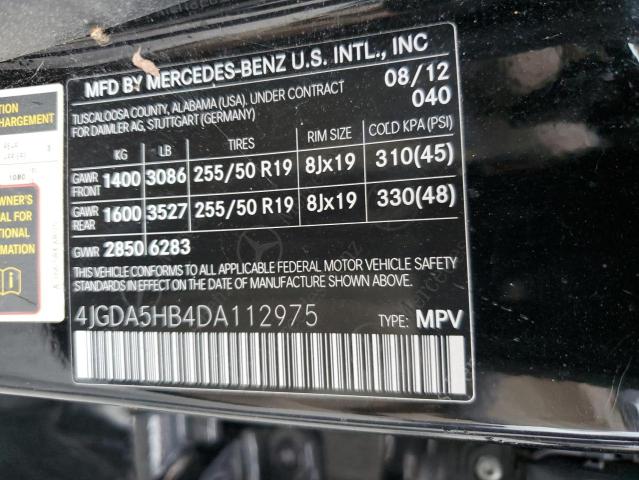 4JGDA5HB4DA112975 - 2013 MERCEDES-BENZ ML 350 4MATIC BLACK photo 13
