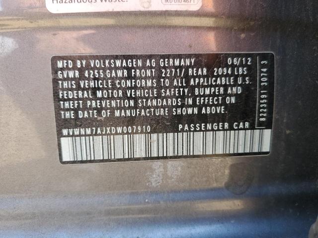 WVWNM7AJXDW007910 - 2013 VOLKSWAGEN GOLF ნაცრისფერი ფოტო 13