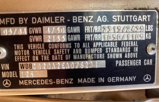 WDBCB20A2EA076234 - 1984 MERCEDES-BENZ 300 SD GOLD photo 10