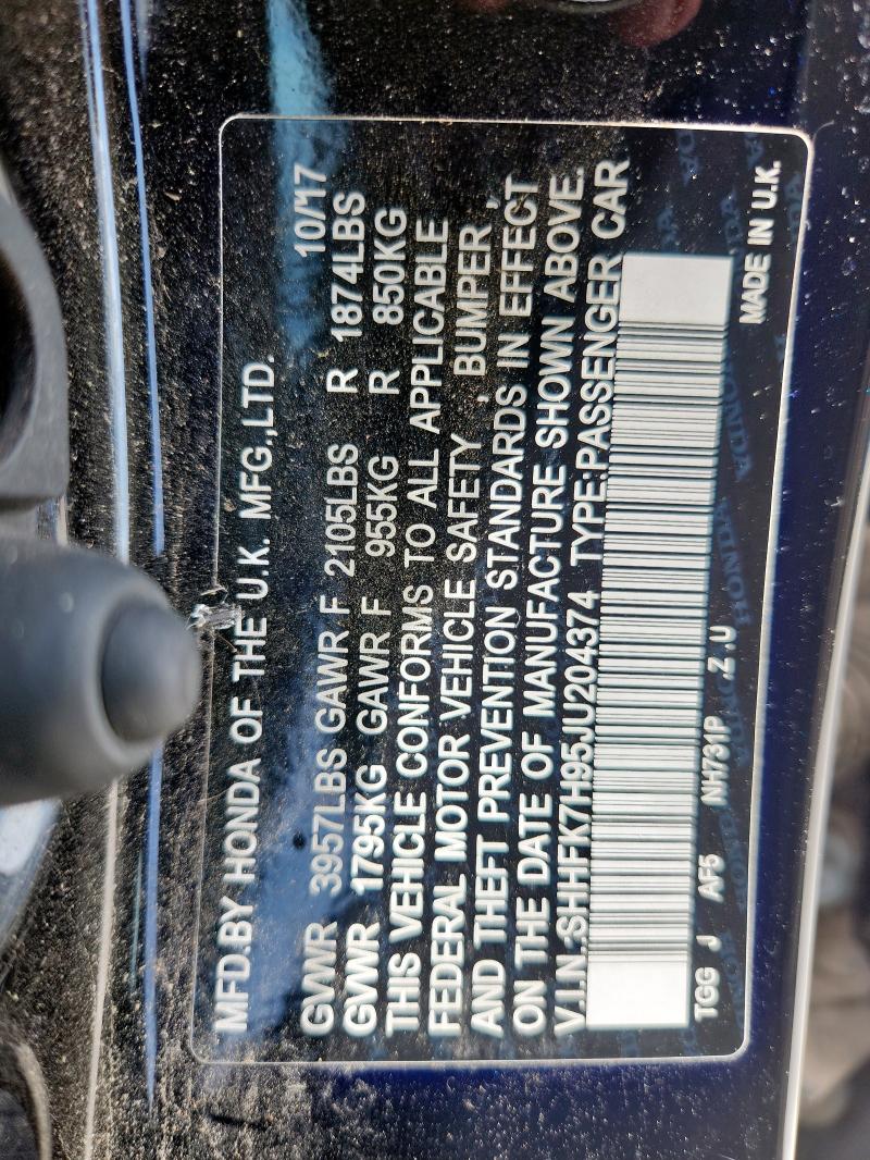 SHHFK7H95JU204374 - 2018 HONDA CIVIC SPORT TOURING BLACK photo 12