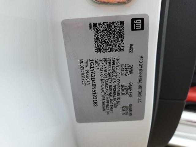 1G1YA2D40N5123163 - 2022 CHEVROLET CORVETTE STINGRAY 1LT WHITE photo 12