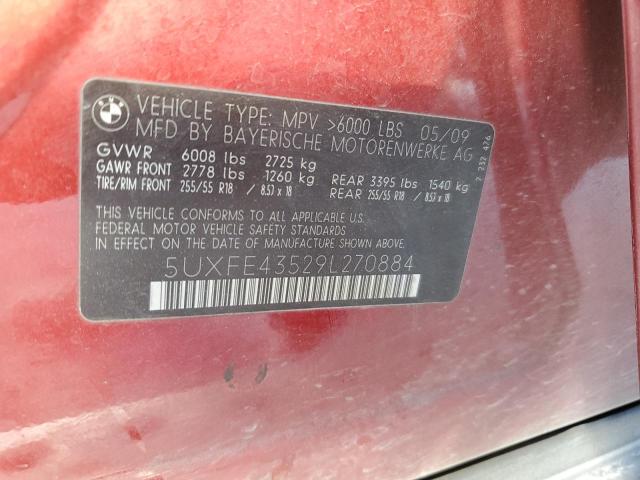 5UXFE43529L270884 - 2009 BMW X5 XDRIVE30I RED photo 12