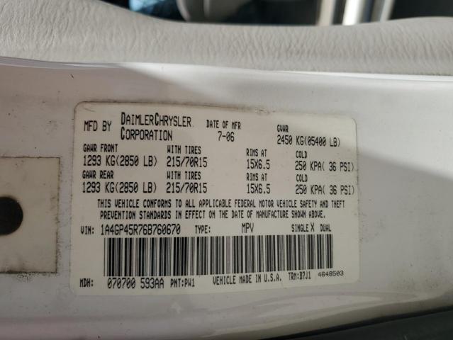 1A4GP45R76B760670 - 2006 CHRYSLER TOWN & COU თეთრი ფოტო 14