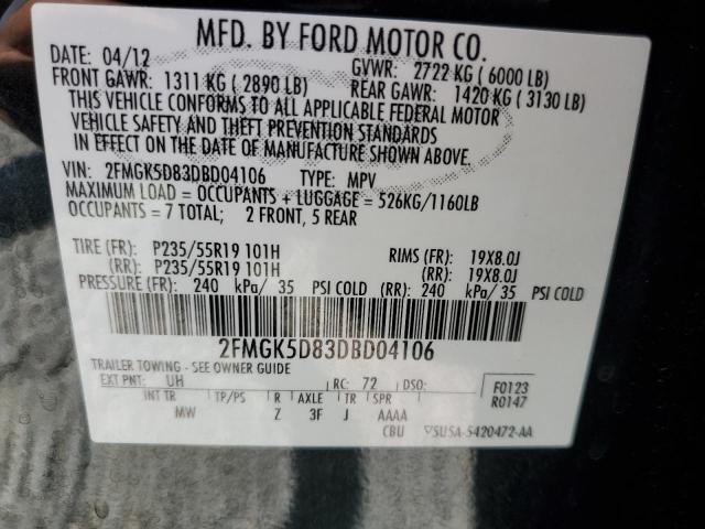 2FMGK5D83DBD04106 - 2013 FORD FLEX LIMITED BLACK photo 14