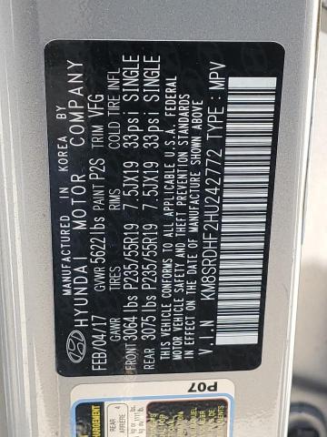 KM8SRDHF2HU242772 - 2017 HYUNDAI SANTA FE SE ULTIMATE SILVER photo 13