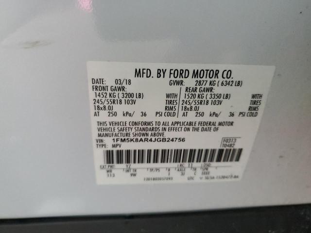 1FM5K8AR4JGB24756 - 2018 FORD EXPLORER POLICE INTERCEPTOR أبيض صورة 13