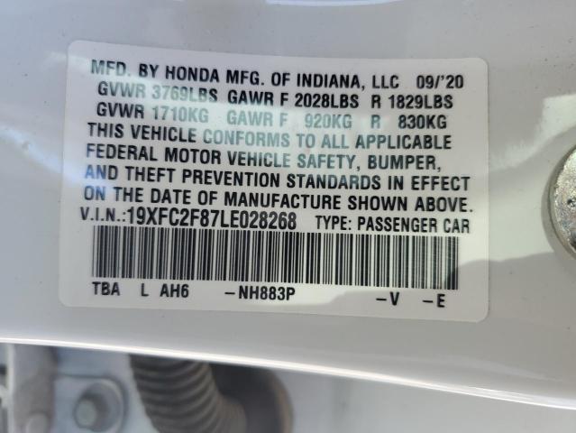 19XFC2F87LE028268 - 2020 HONDA CIVIC SPORT WHITE photo 12