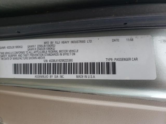 4S3BL616296225360 - 2009 SUBARU LEGACY 2.5I SILVER photo 12