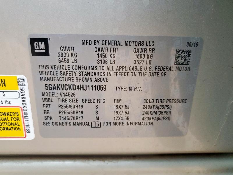 5GAKVCKD4HJ111069 - 2017 BUICK ENCLAVE BEIGE photo 13