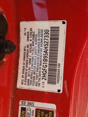2HGFG1B95AH527330 - 2010 HONDA CIVIC EXL წითელი ფოტო 12