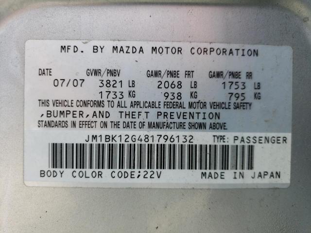 JM1BK12G481796132 - 2008 MAZDA 3 I SILVER photo 13