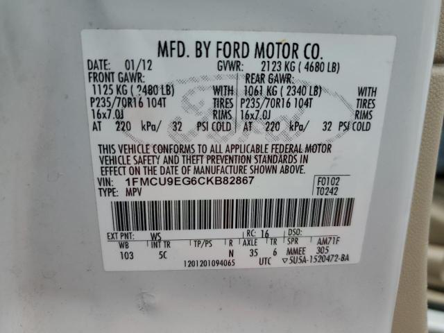 1FMCU9EG6CKB82867 - 2012 FORD ESCAPE LIMITED WHITE photo 13