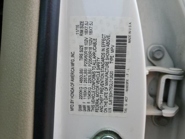 5J8TB3H75GL012620 - 2016 ACURA RDX ADVANCE WHITE photo 14
