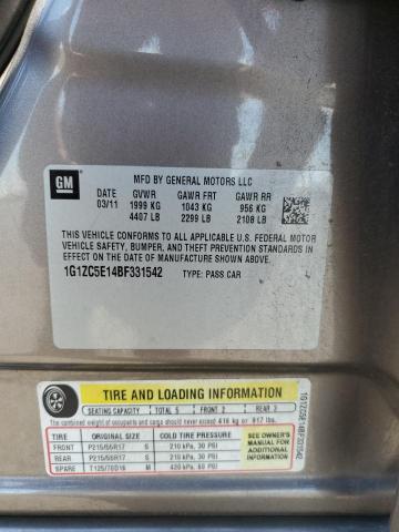 1G1ZC5E14BF331542 - 2011 CHEVROLET MALIBU 1LT 棕色 照片 12