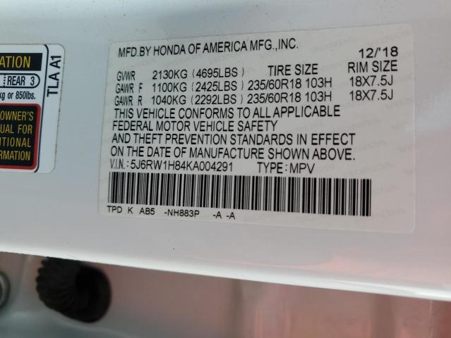 5J6RW1H84KA004291 - 2019 HONDA CR-V EXL Weiß Foto 12