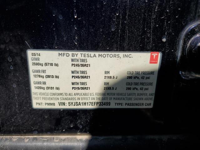 5YJSA1H17EFP33499 - 2014 TESLA MODEL S ლურჯი ფოტო 12