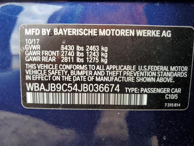 WBAJB9C54JB036674 - 2018 BMW M550XI BLUE photo 12