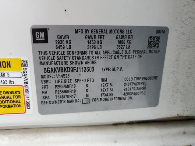 5GAKVBKD9FJ113603 - 2015 BUICK ENCLAVE WHITE photo 12