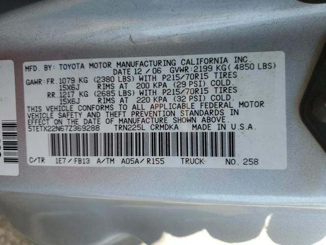 5TETX22N67Z369288 - 2007 TOYOTA TACOMA ACCESS CAB SILVER photo 12